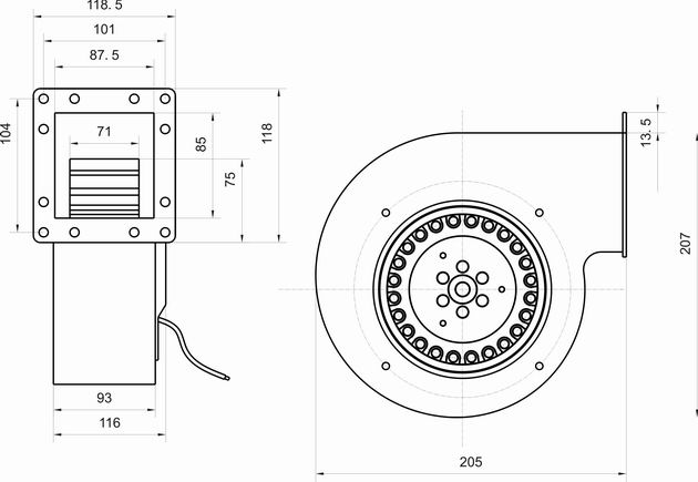 前傾式離心風(fēng)機(jī)YWF150技術(shù)圖紙